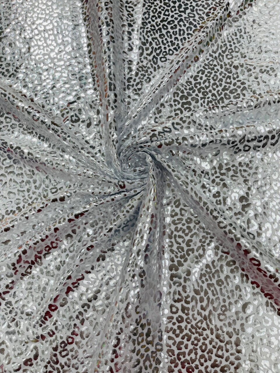 1 Yard Foil Leopard Print Spandex Fabric Reflective Milliskin Stretch Nylon Blend 58-60 inches width